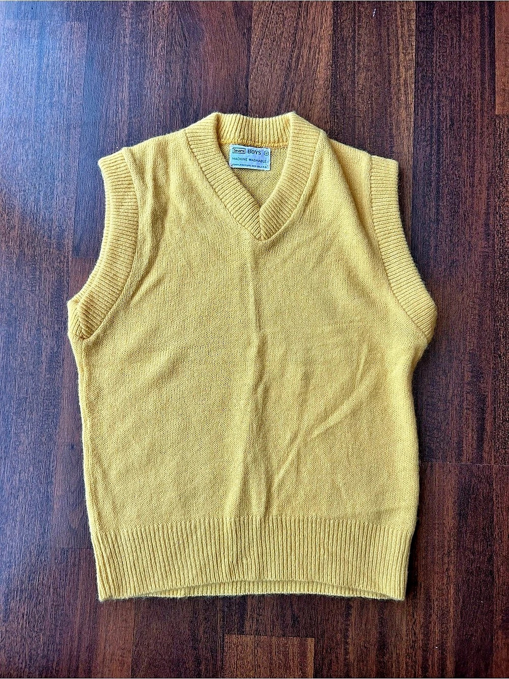 Vintage Sears Boys V-Neck Sweater Vest in Yellow Size 12 Like New